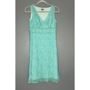 Ann Taylor Dress Womens 6P Green White Silk Sleeveless Midi Petite Babydoll Y2K